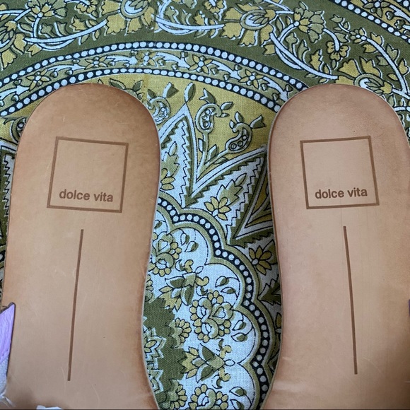 Dolce Vita Hildy Wooden Heeled Slip On Slides Sandals in Blush Pink Suede - Picture 6 of 10